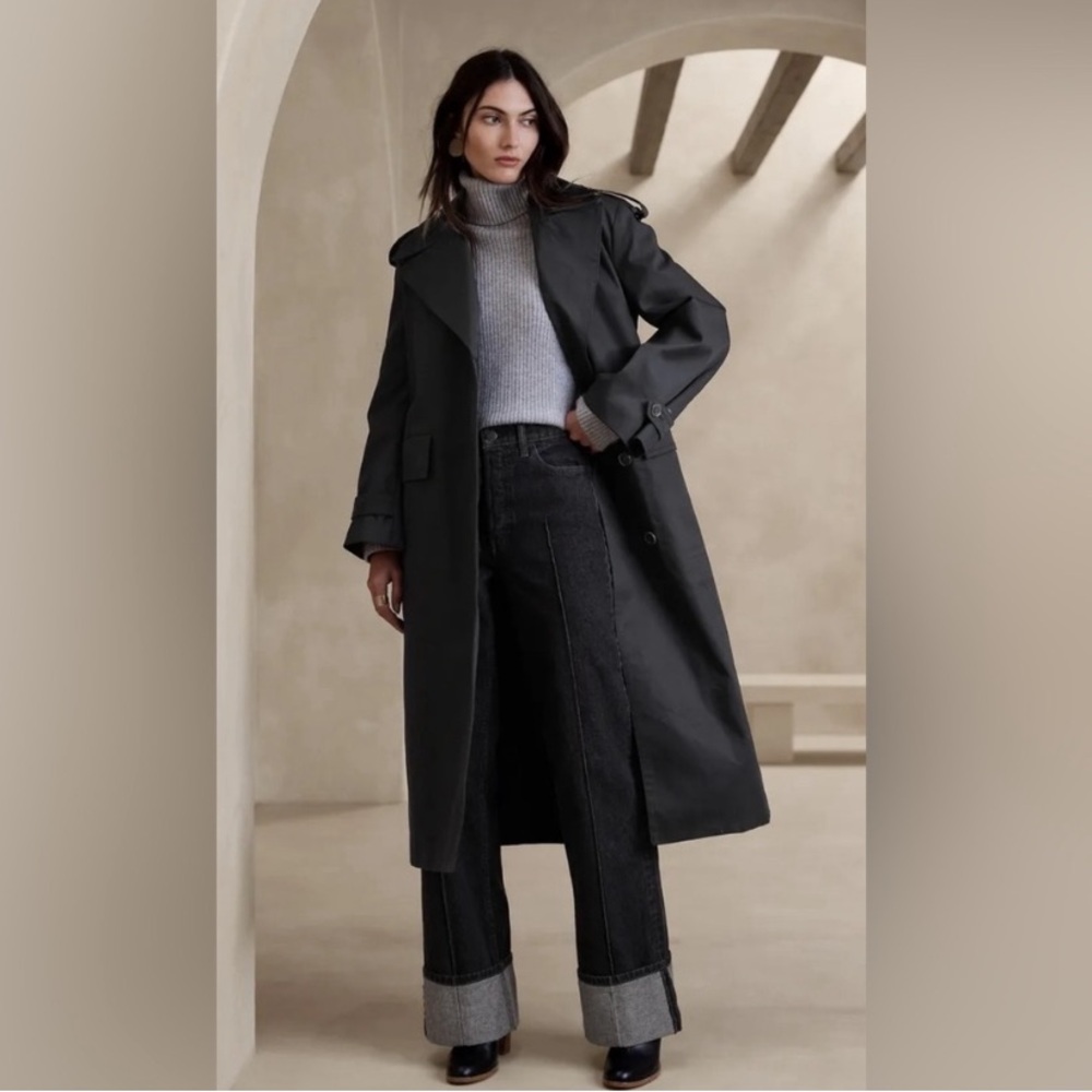Banana Republic Black Cotton Timeless Trench Coat S